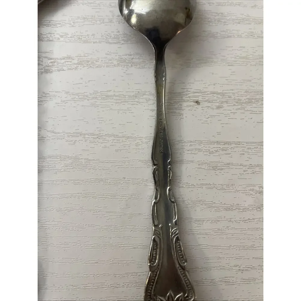 Vintage Mixed Stainless Steel Spoons Lot 3 Sears Gentle Rose Spiral Slotted Vtg